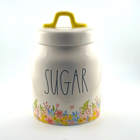 💥Rae Dunn Spring/Floral/Flowers Sugar Ceramic Canister Food storage w/lid 8” - Picture 1 of 14